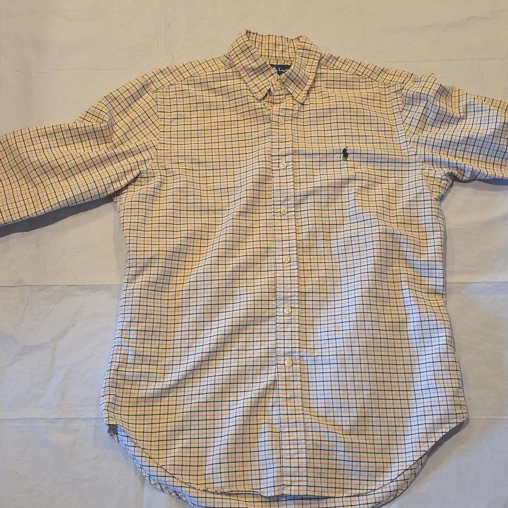 Ralph‎ Lauren Classic Fit White with Pink Green Graph Check Button-Down Shirt M